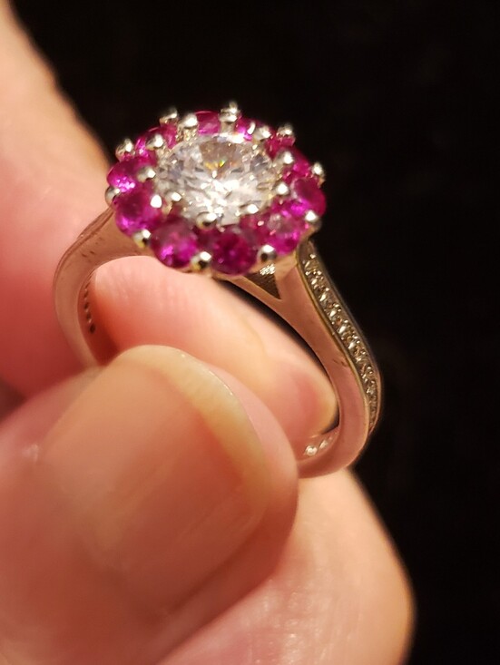 Source Unknown Jewelry - Sz 6 Ruby Pink Halo Ring In 925 Sterling Stamped Band W Large Round Center, New